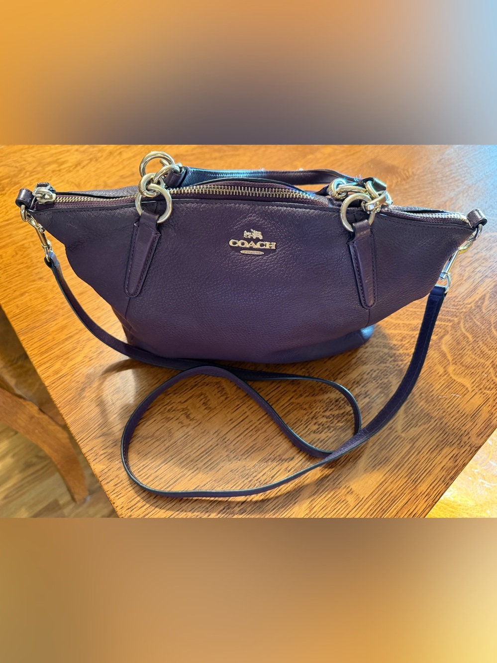 Coach Small Kelsey Satchel  Purple Pebbled Leather Crossbody with Gold Hardware